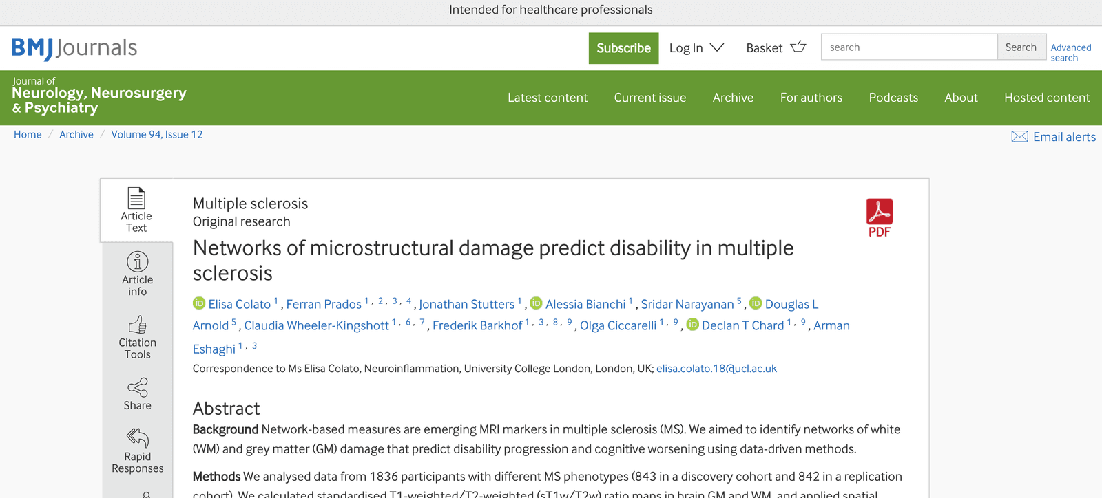 Networks of microstructural damage predict disability in multiple sclerosis