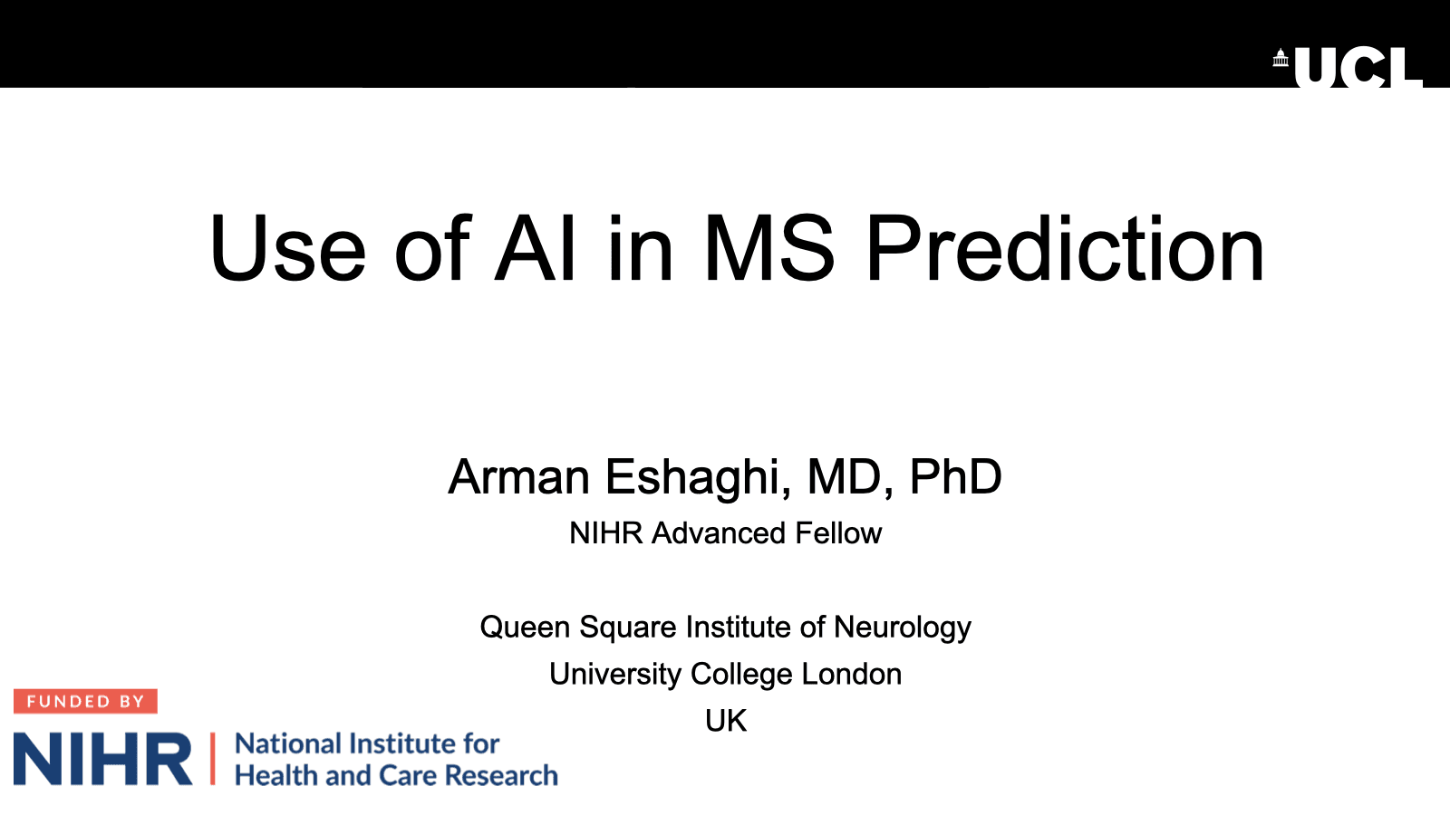 Opening slide for “Use of AI in MS prediction” at ECTRIMS 2024