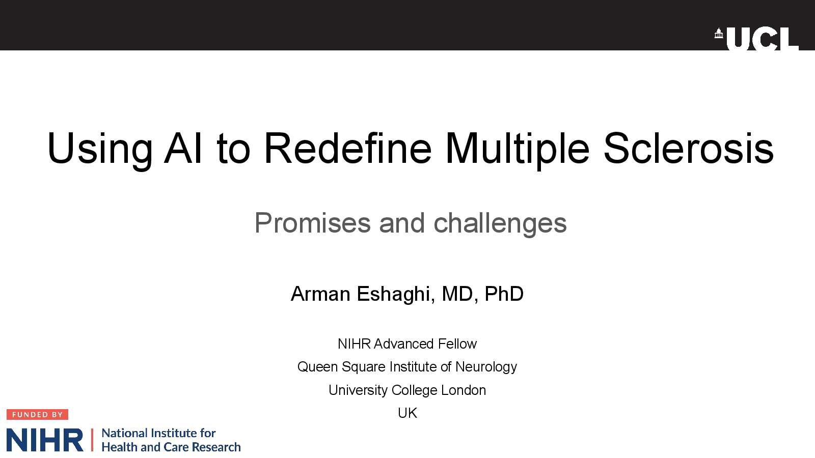 Slide 1: Using AI to Redefine Multiple Sclerosis