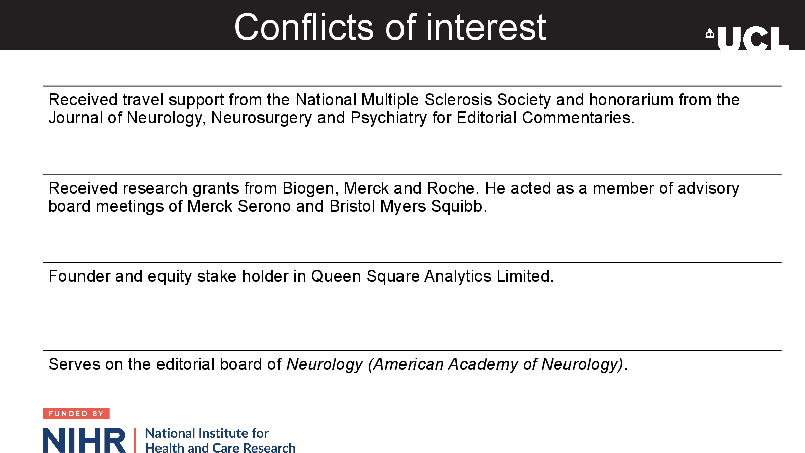 Slide 2: Conflicts of interest