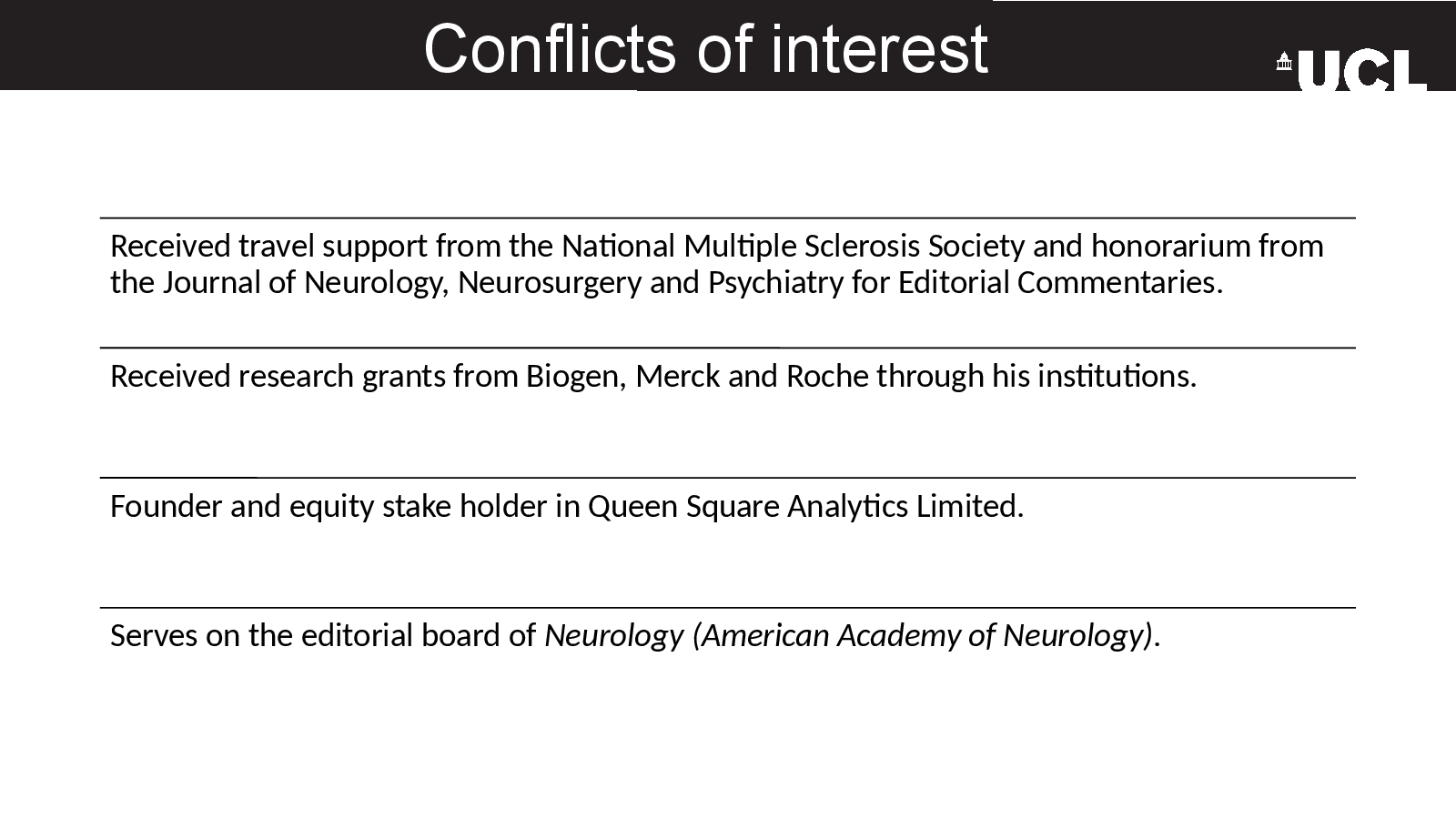 Slide 2: Conflicts of interest