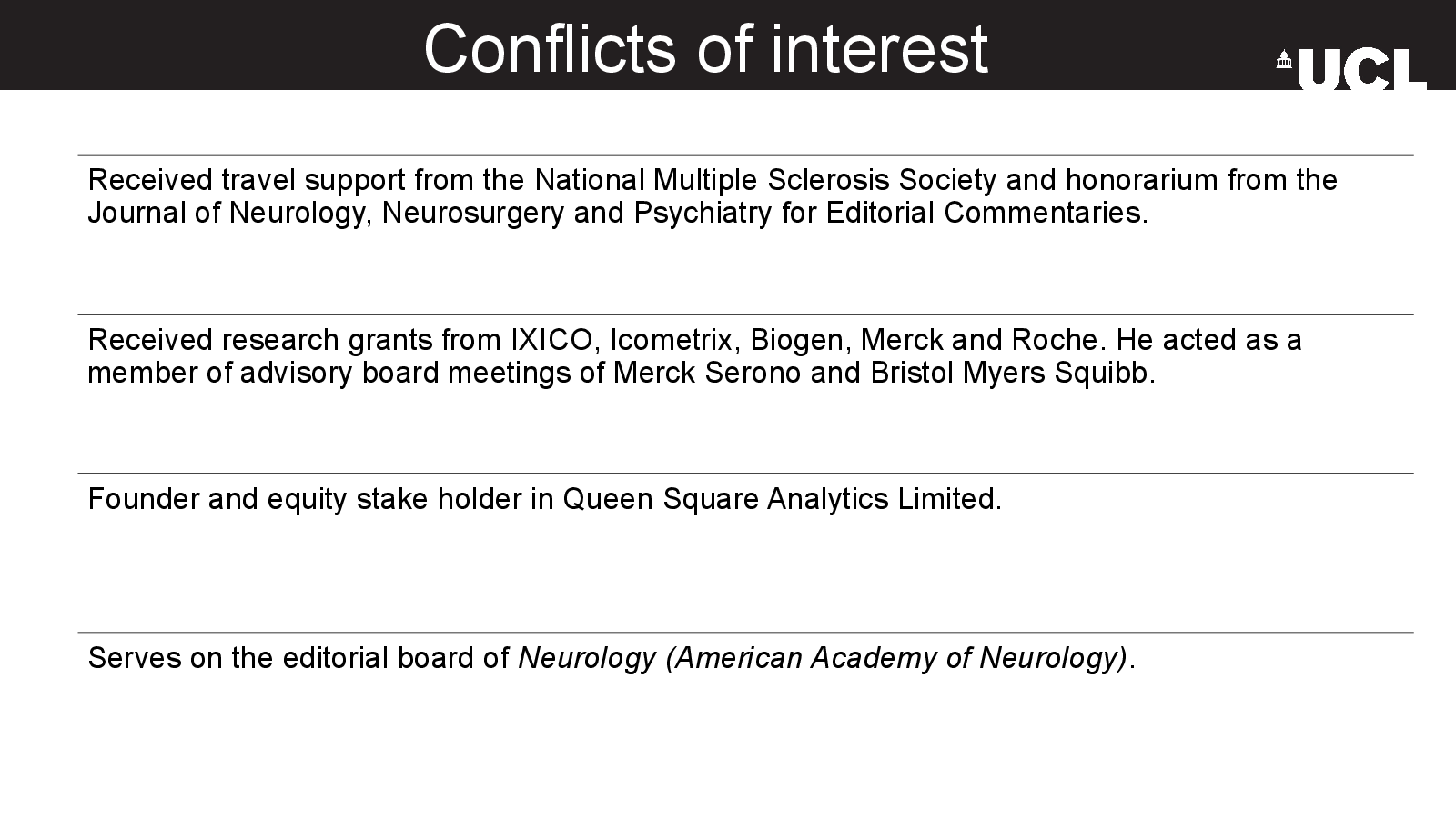Slide 2: Conflicts of interest