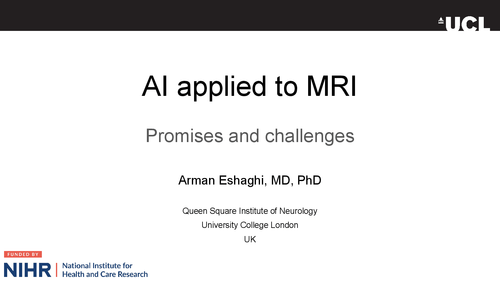 Slide 1: AI applied to MRI