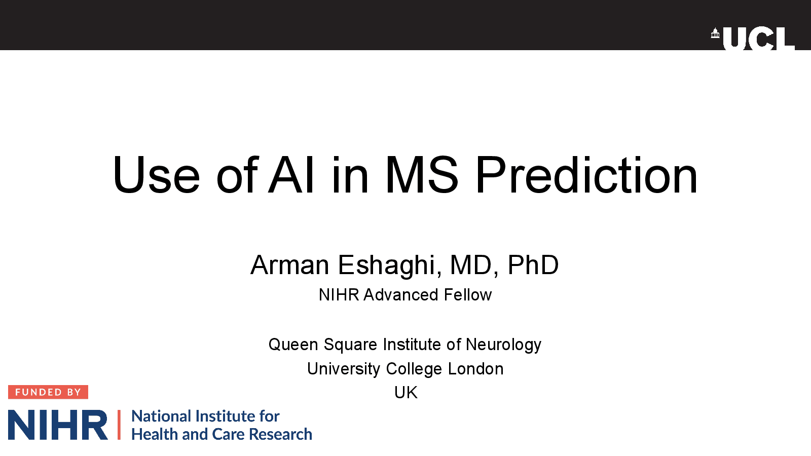 Slide 1: Use of AI in MS Prediction