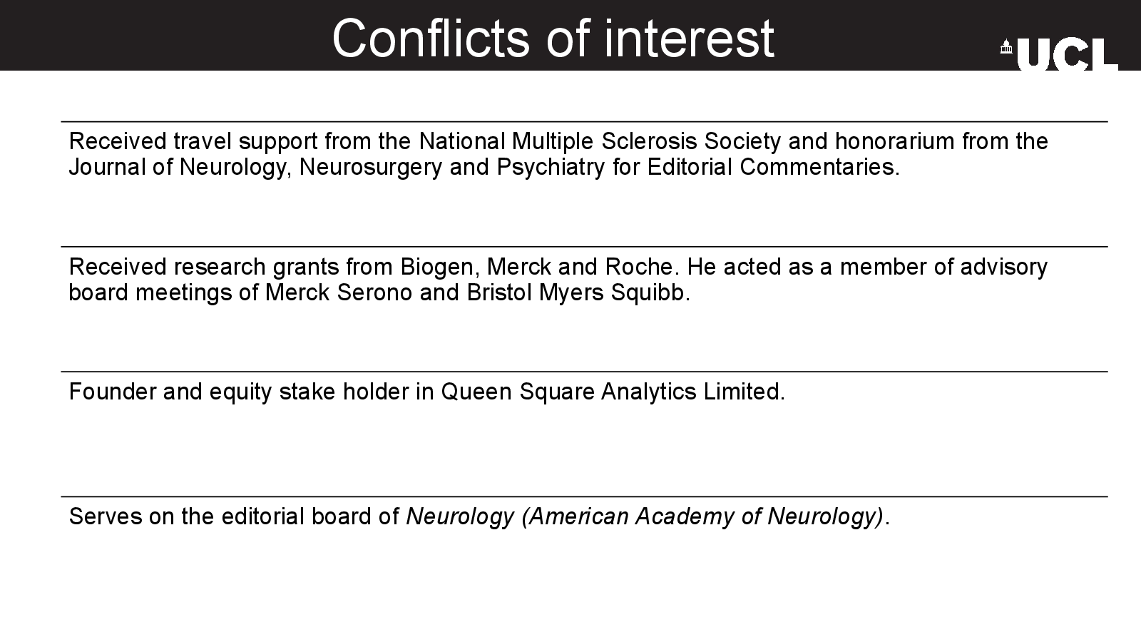 Slide 2: Conflicts of interest