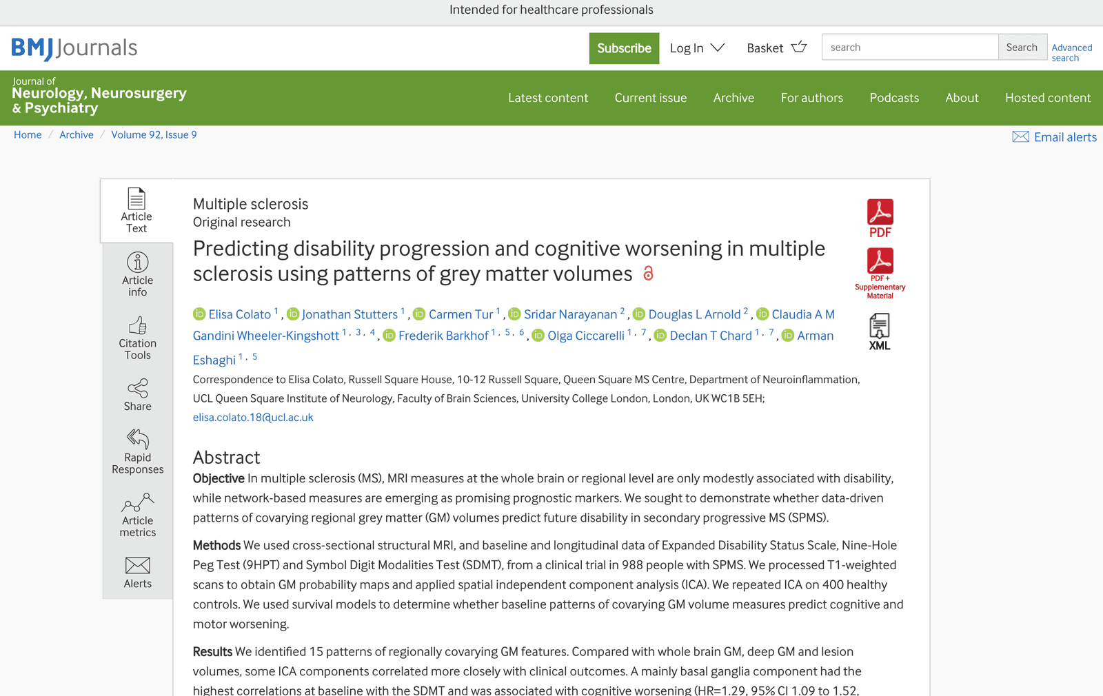 Patterns of grey matter volume predict who worsens in secondary progressive MS
