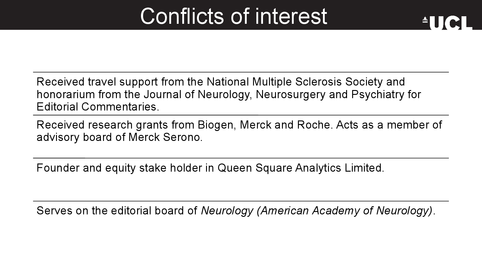 Slide 2: Conflicts of interest
