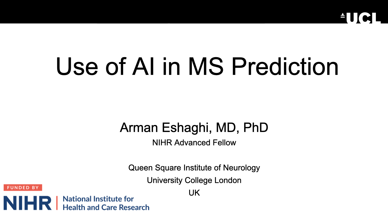 Opening slide for “Use of AI in MS prediction” at ECTRIMS 2024